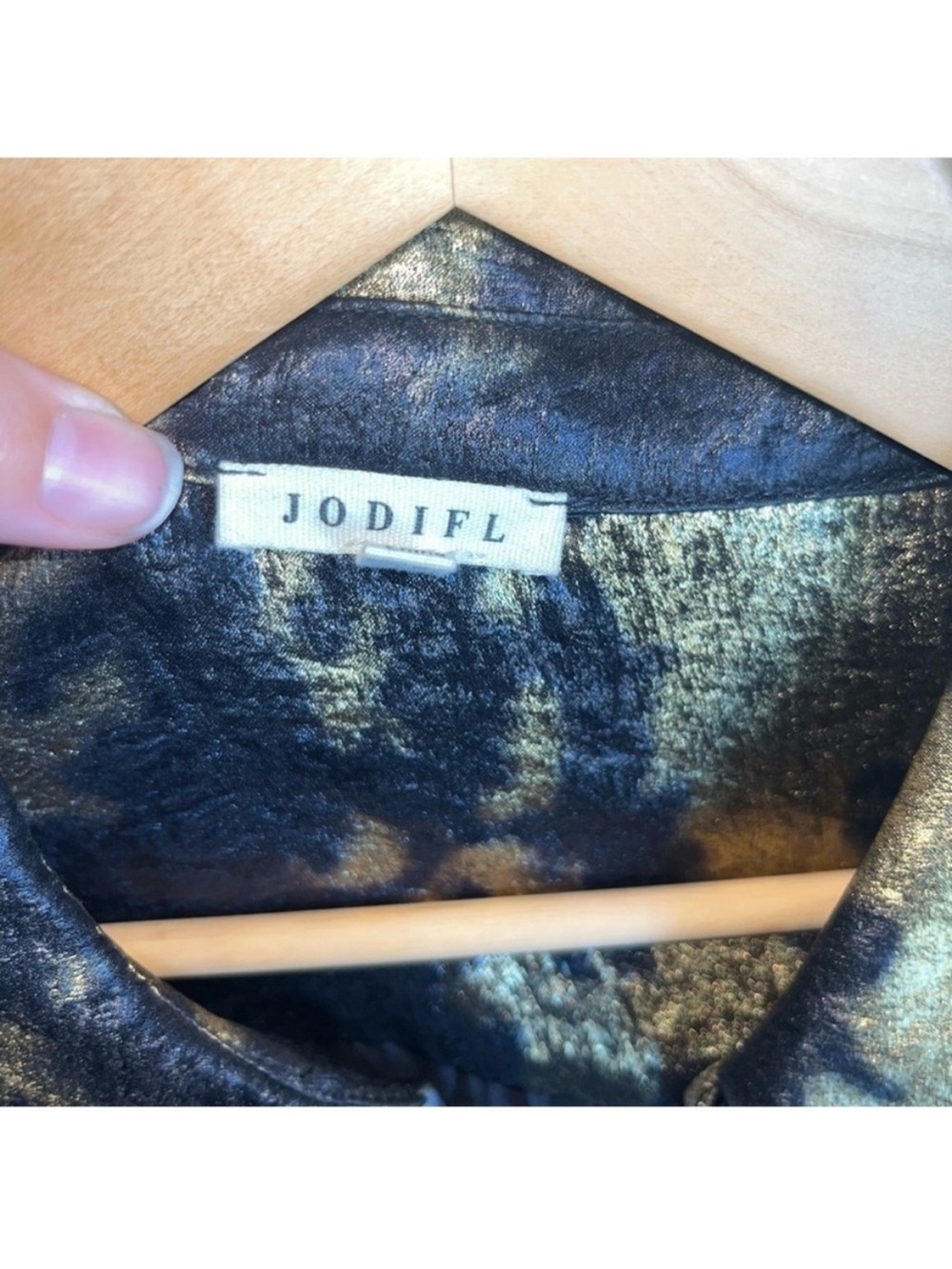 Jodifl Metallic Gold Black Oversized Button Up Blouse Top Small - Picture 7 of 7